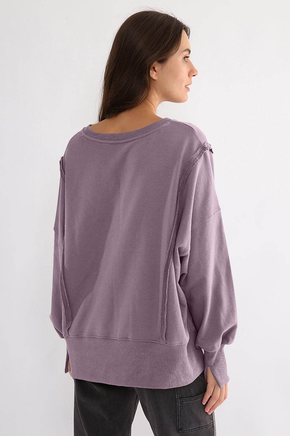 Exposed Seam High-Low Long Sleeve Sweatshirt for a perfect OOTD – dress to impress outfits from Amexza
