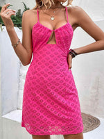 Perfee Openwork Spaghetti Strap Mini Dress - Amexza