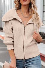 Zip Up Long Sleeve Cardigan - Amexza