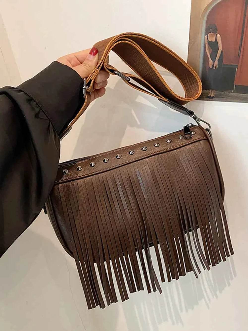 PU Leather Fringe Studded Crossbody Bag for a perfect OOTD – dress to impress outfits from Amexza