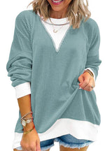 Contrast Round Neck Long Sleeve Sweatshirt for a perfect OOTD – dress to impress outfits from Amexza