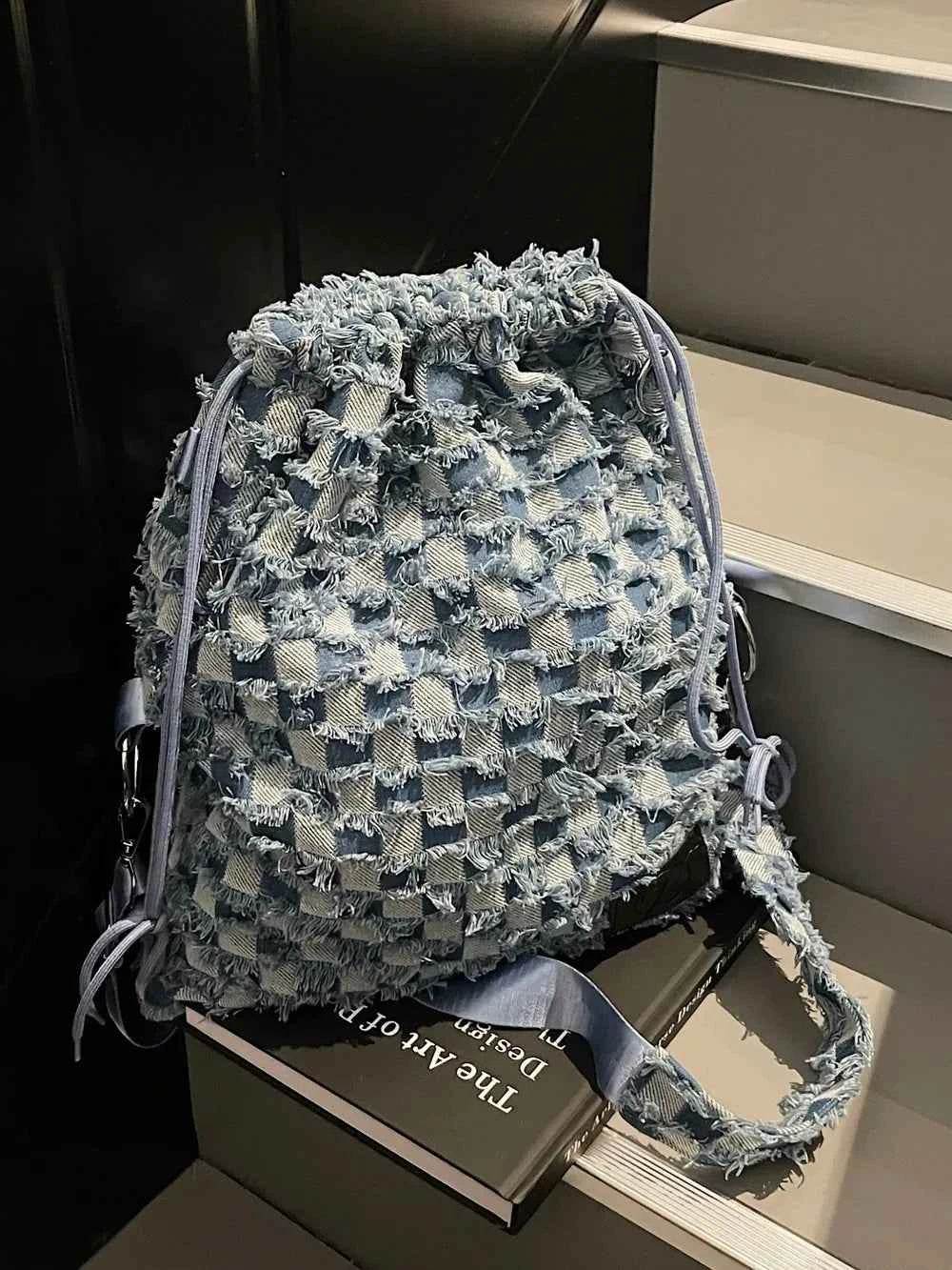 Checkered Raw Edge Adjustable Strap Convertible Bag for a perfect OOTD – dress to impress outfits from Amexza