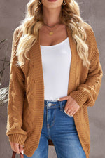 Cable-Knit Open Front Cardigan - Amexza