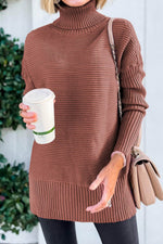 Ribbed Turtleneck Dropped Shoulder Pullover Sweater for a perfect OOTD – dress to impress outfits from Amexza