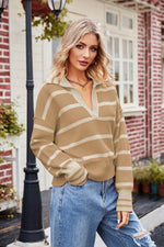 Striped Johnny Collar Sweater for a perfect OOTD – dress to impress outfits from Amexza
