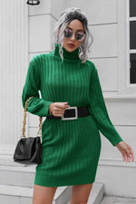 Ribbed Turtle Neck Long Sleeve Mini Sweater Dress for a perfect OOTD – dress to impress outfits from Amexza