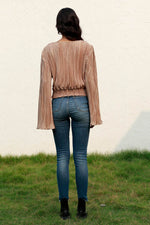 Twisted Smocked Flare Sleeve Cropped Top - Amexza