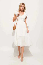 And The Why Ruffle Sleeve Front Smocked Tiered Midi Dress