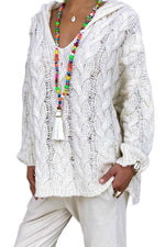 Cable-Knit Hooded Sweater White for a perfect OOTD – dress to impress outfits from Amexza