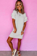 Stripe Round Neck Short Sleeve Mini Dress for a perfect OOTD – dress to impress outfits from Amexza