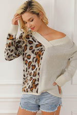 Leopard V Neck Drop Shoulder Sweater for a perfect OOTD – dress to impress outfits from Amexza