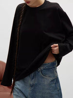 Round Neck Dropped Shoulder Long Sleeve T-Shirt - Amexza