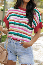 Contrast Round Neck Short Sleeve Sweater for a perfect OOTD – dress to impress outfits from Amexza