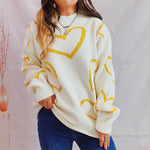 Heart Pattern Long Sleeve Sweater Banana Yellow for a perfect OOTD – dress to impress outfits from Amexza