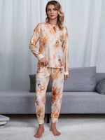Shiny Tie-Dye Round Neck Top and Pants Lounge Set Tan for a perfect OOTD – dress to impress outfits from Amexza