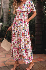 Floral Short Sleeve V Neck Dress with Pockets for a perfect OOTD – dress to impress outfits from Amexza