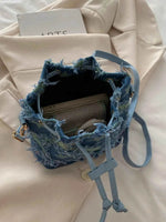 Drawstring Raw Edge Bucket Bag for a perfect OOTD – dress to impress outfits from Amexza