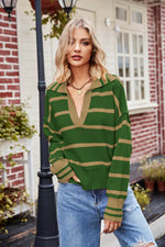 Striped Johnny Collar Sweater for a perfect OOTD – dress to impress outfits from Amexza
