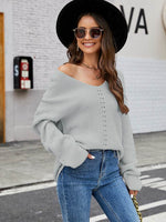 Openwork Dropped Shoulder Long Sleeve Sweater Cloudy Blue for a perfect OOTD – dress to impress outfits from Amexza