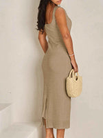 Slit Square Neck Sleeveless Midi Dress
