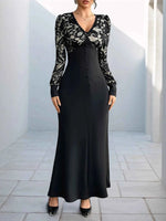 Lace V-Neck Long Sleeve Maxi Dress