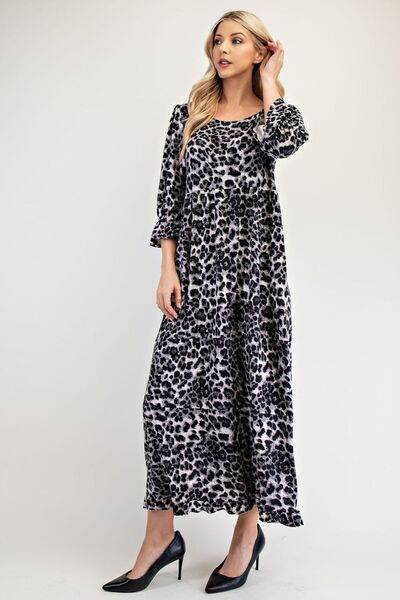 Celeste Full Size Leopard Round Neck Flounce Sleeve Dress for a perfect OOTD – dress to impress outfits from Amexza