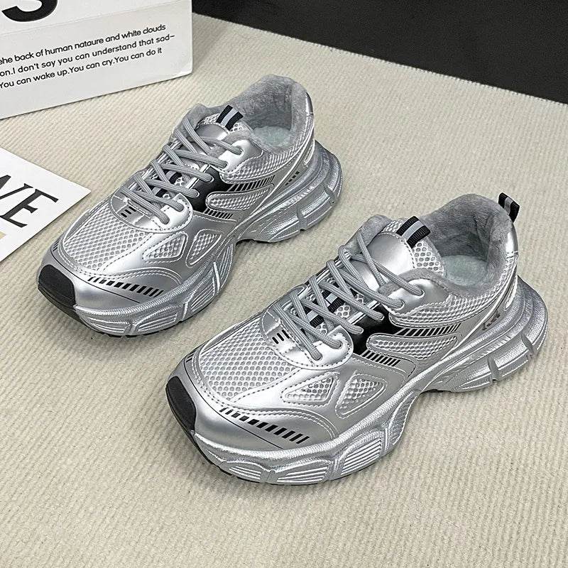 Lace Up Platform Athletic Shoes Silver for a perfect OOTD – dress to impress outfits from Amexza