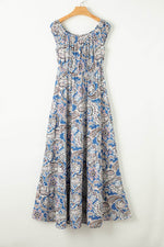 Printed Off-Shouder Short Sleeve Dress - Amexza