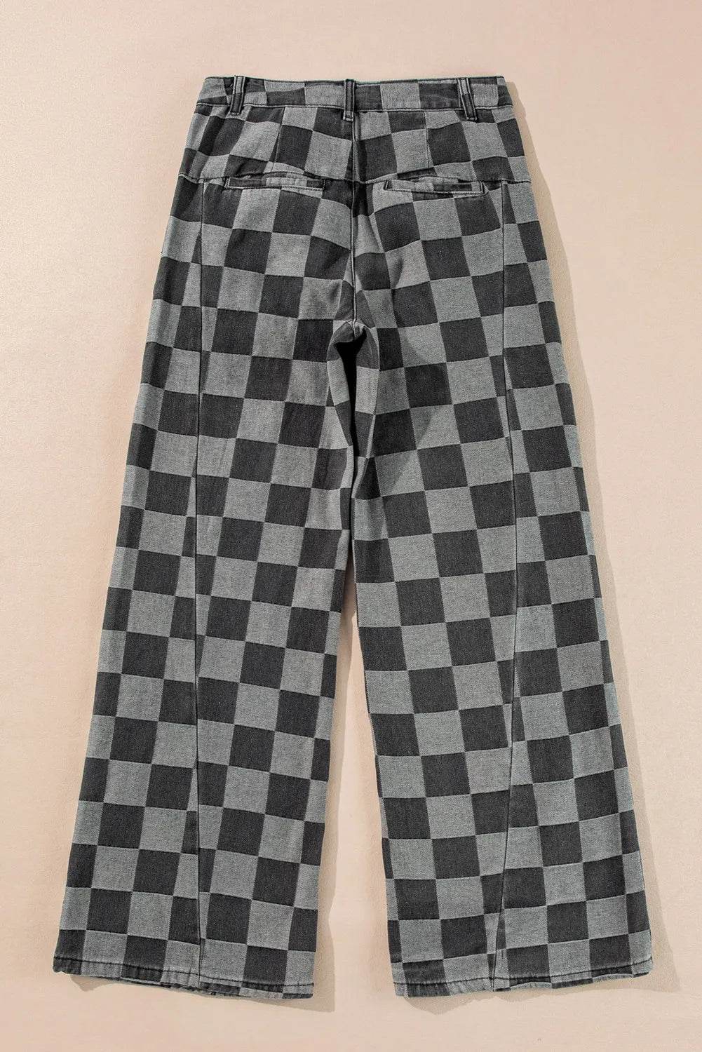 Checkered Wide Leg Jeans with Pockets - Amexza