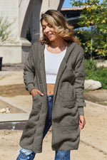 Double Take Full Size Hooded Teddy Bear Jacket with Thumbholes - Amexza