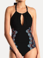 FAM-FAM Cutout Printed Halter Neck One-Piece Swimwear Black for a perfect OOTD – dress to impress outfits from Amexza