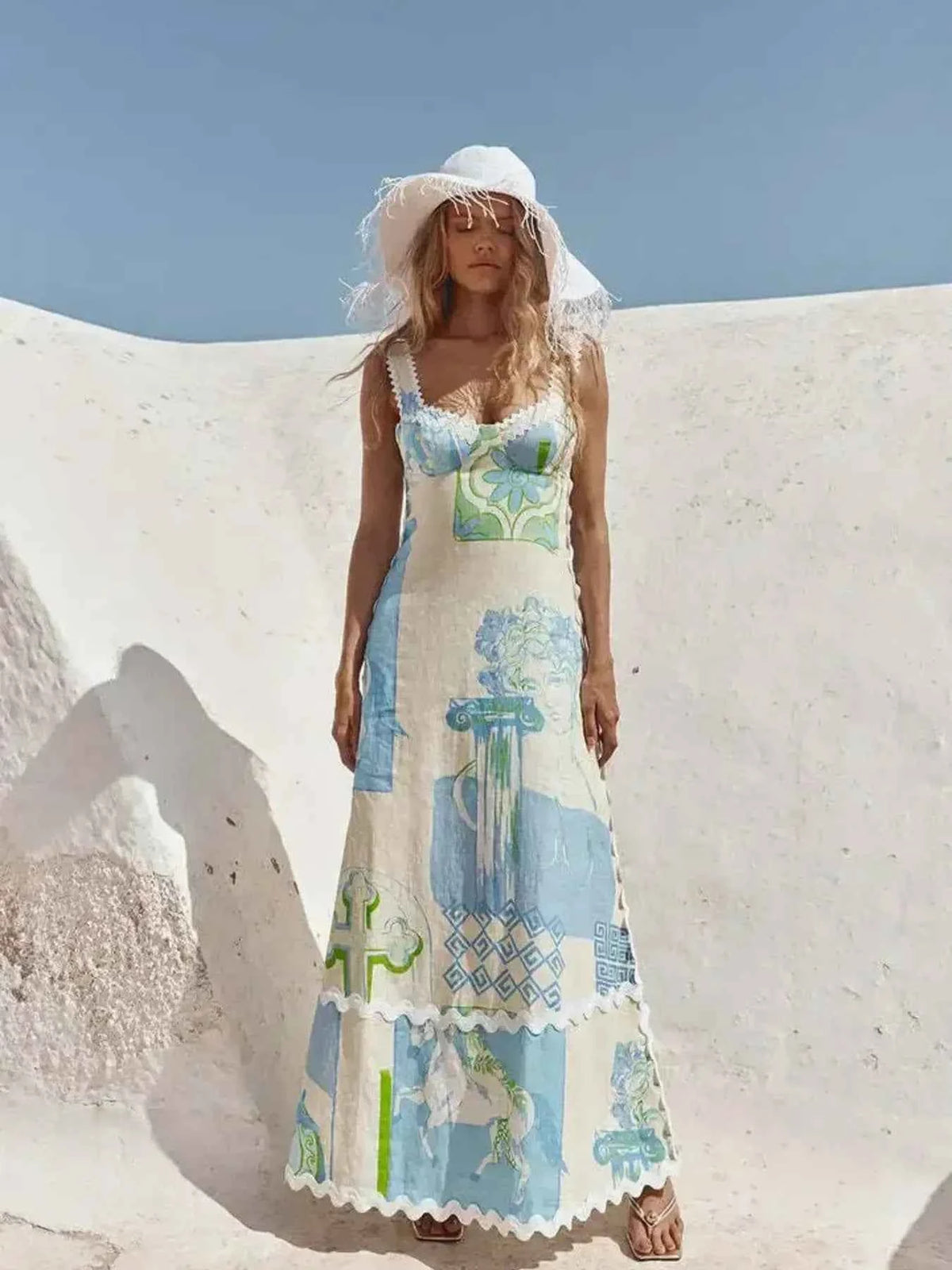 Tied Back Printed Maxi Dress