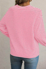 Striped Round Neck Long Sleeve Top - Amexza
