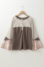 Floral Half Button Long Sleeve T-Shirt - Amexza