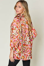 Double Take Full Size Printed Button Up Long Sleeve Shirt - Amexza