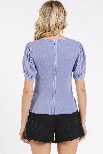 Mittoshop Mineral Wash Puff Sleeve Rib Knit Top for a perfect OOTD – dress to impress outfits from Amexza