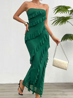 Devine Ruffled Slit Back Tube Maxi Dress