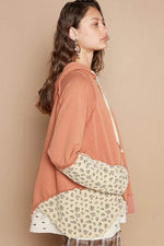 POL Floral Patchwork Distressed Drawstring Hoodie for a perfect OOTD – dress to impress outfits from Amexza