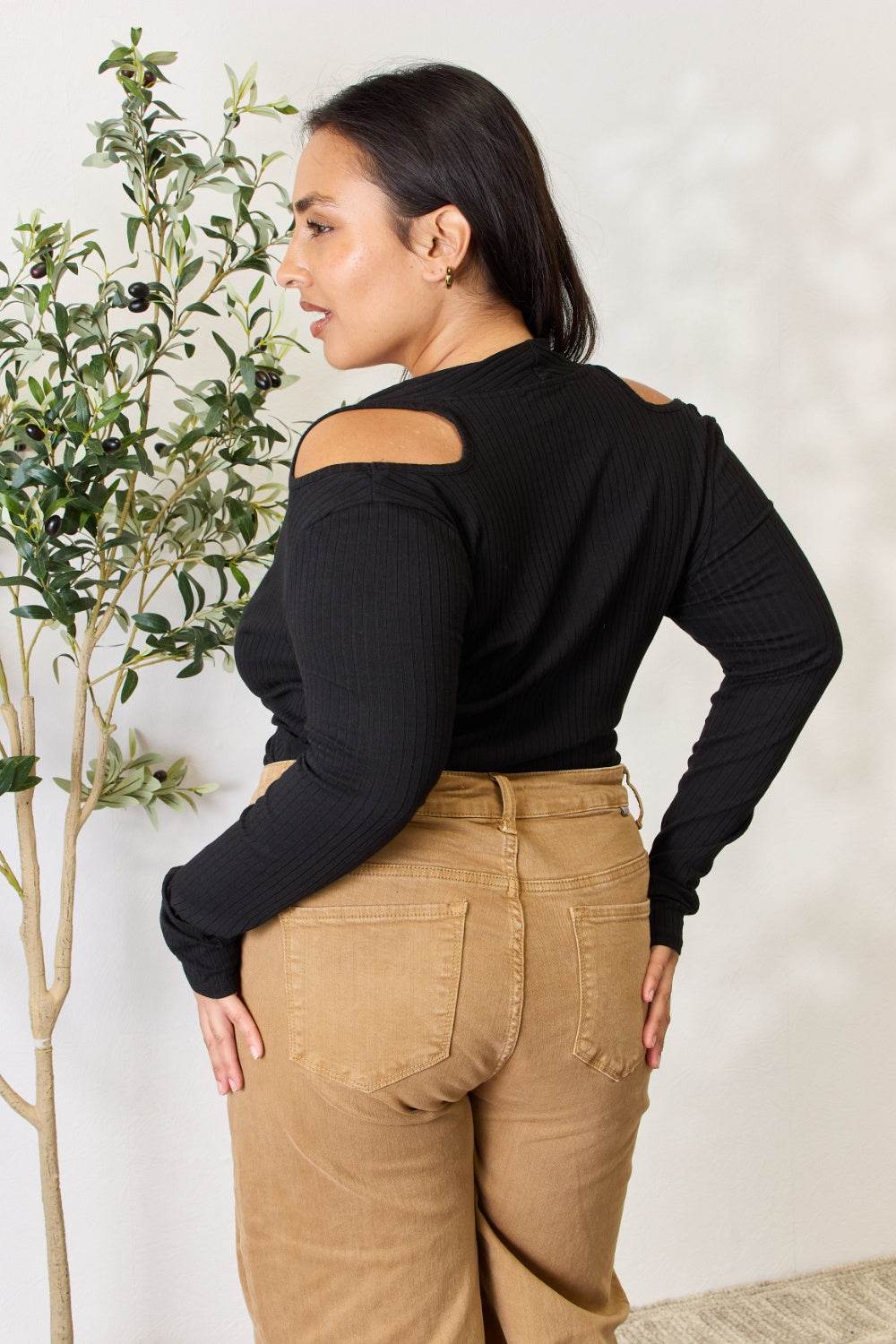 Culture Code Full Size Ribbed Surplice Cold Shoulder Top for a perfect OOTD – dress to impress outfits from Amexza