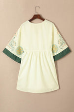 Printed V-Neck Kimono Sleeve Dress - Amexza