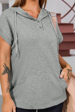 Drawstring Quarter Snap Cap Sleeve Hoodie for a perfect OOTD – dress to impress outfits from Amexza