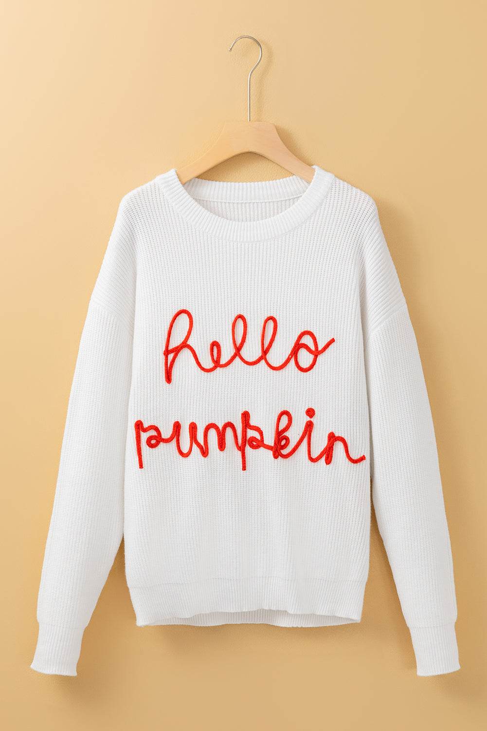 HELLO PUMPKIN Round Neck Long Sleeve Sweater for a perfect OOTD – dress to impress outfits from Amexza