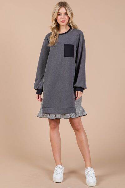 Ces Femme Striped Patchwork Round Neck Terry Sweatshirt Dress for a perfect OOTD – dress to impress outfits from Amexza