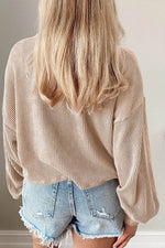 Round Neck Drop Shoulder Long Sleeve Top - Amexza