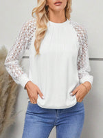 Round Neck Lace Raglan Sleeve Top - Amexza