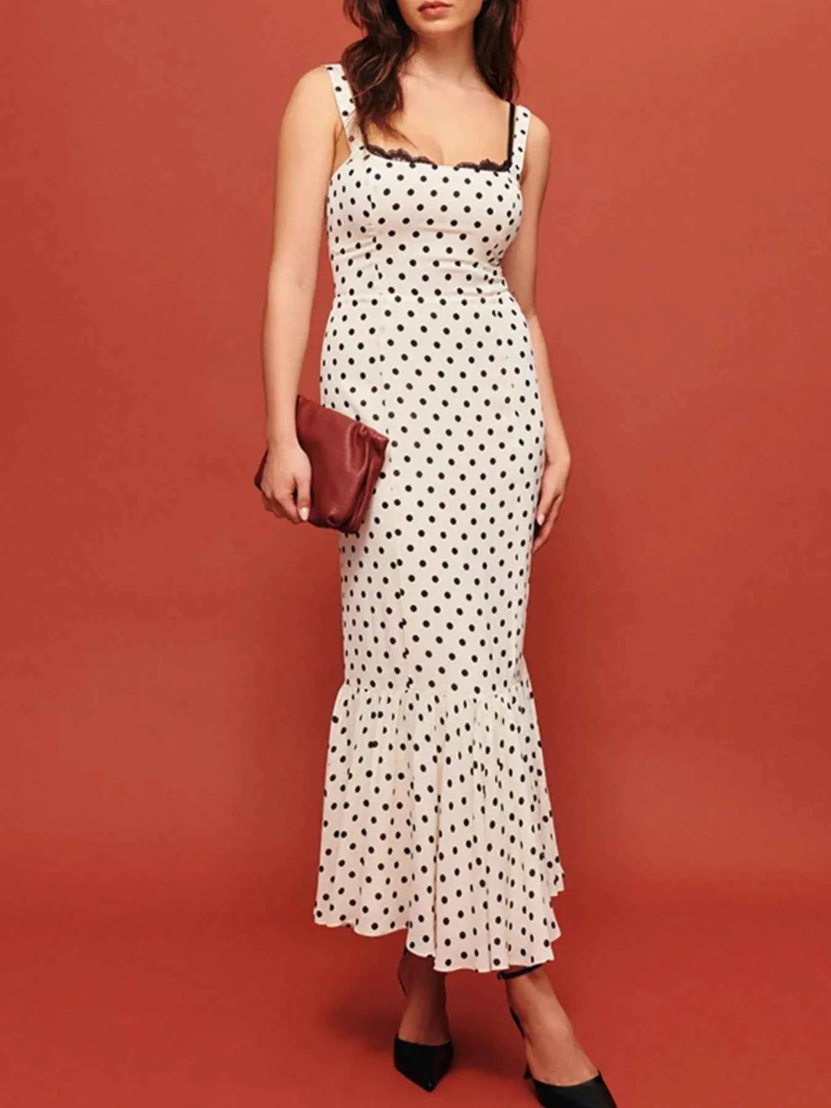 Polka Dot Sweetheart Neckline Maxi Dress