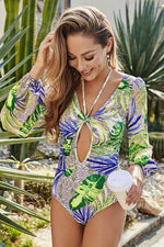 Cutout Printed Balloon Sleeve One-Piece Swimwear for a perfect OOTD – dress to impress outfits from Amexza
