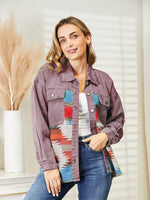 Dropped Shoulder Long Sleeve Printed Denim Jacket Dusty Pink for a perfect OOTD – dress to impress outfits from Amexza