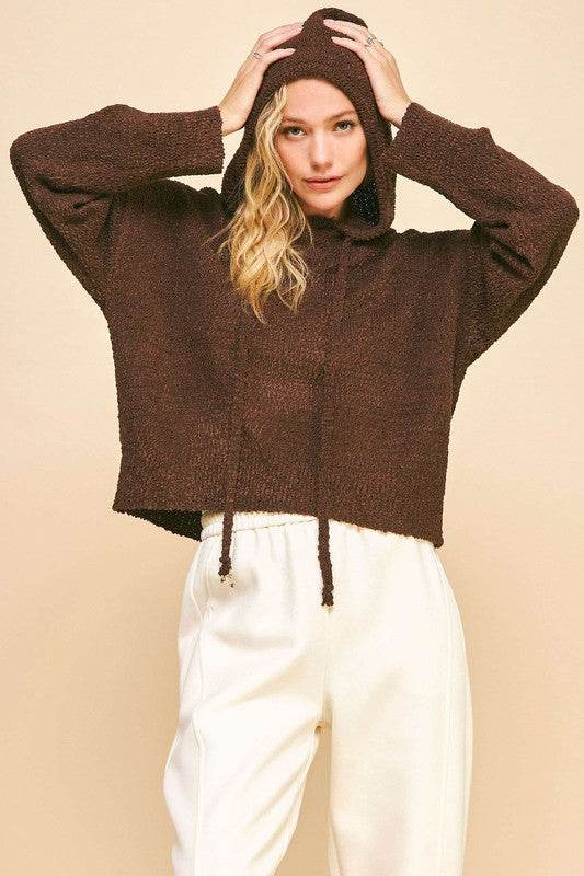 Davi & Dani Drop Shoulder Long Sleeve Hooded Sweater for a perfect OOTD – dress to impress outfits from Amexza