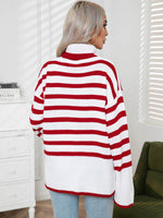 Striped Slit Turtleneck Drop Shoulder Sweater for a perfect OOTD – dress to impress outfits from Amexza